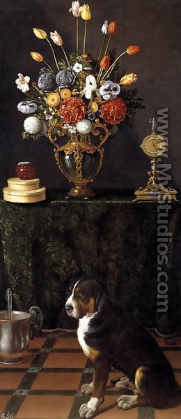 Still Life with Flowers and a Dog c. 1625-30 - Juan Van Der Hamen