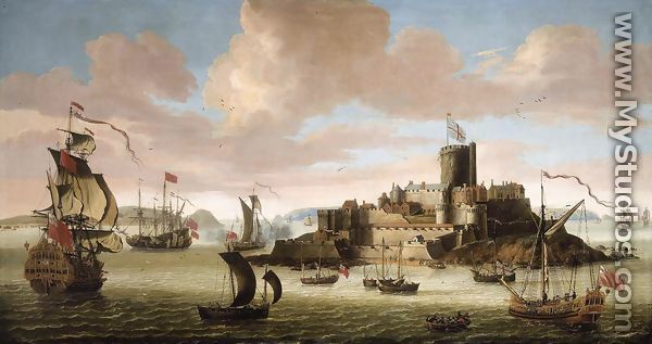 An English Ship and other Shipping off Castle Cornet, Guernsey - Jacob Knyff