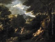 Faun and Cupid in a Landscape - Filippo Lauri