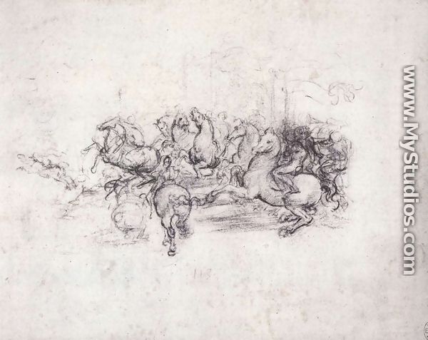 Group of riders in the Battle of Anghiari 1503-04 - Leonardo Da Vinci
