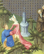 Belles Heures de Duc du Berry  -Folio 191-  Paul the Hermit sees a Christian Tempted  1408-09 - Jean Limbourg