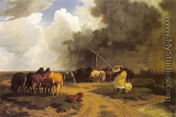 Stud in a Thunderstorm  1862 - Karoly Lotz