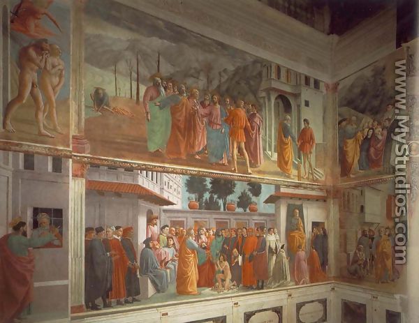 Frescoes in the Cappella Brancacci (left view) 1426-82 - Masaccio (Tommaso di Giovanni)