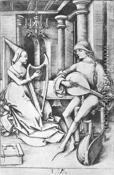 The Lute Player and the Harpist c. 1490 - Israhel van, the Younger Meckenem