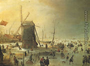 Winter Scene with Skaters by a Windmill - Hendrick Avercamp