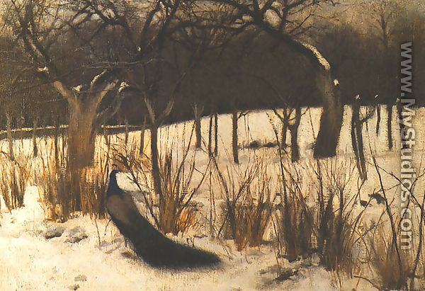 Winter. Peacock in a Garden - Jozef Czajkowski