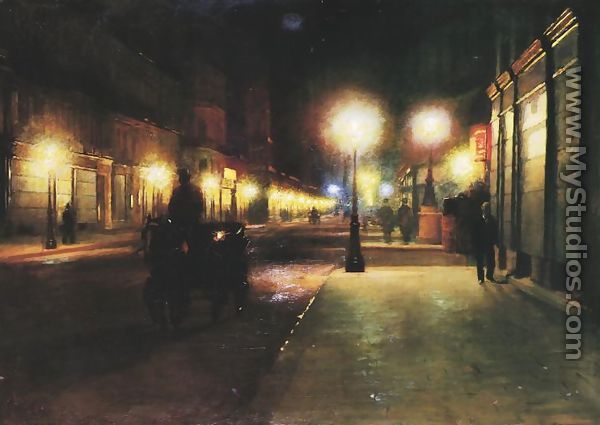 Parisian Street at Night - Ludwik de Laveaux