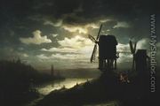 Nocturnal Landscape and Windmills - Jozef Marszewski