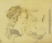 Woman with a Teacup - Katsushika Hokusai