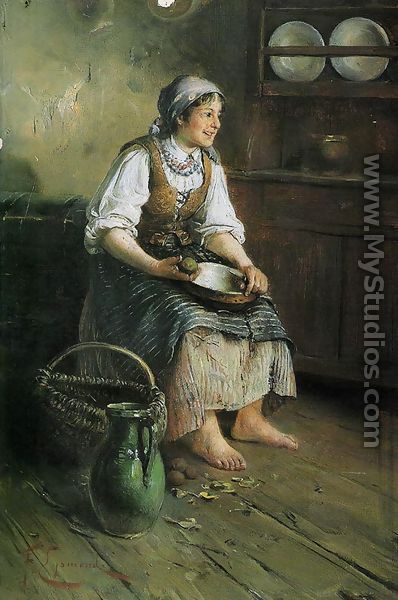 Girl Peeling Potatos - Franciszek Ejsmond