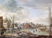 A Frozen River near a Village, with Golfers and Skaters 1648 - Aert van der Neer