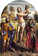 Saint Sebastian with Saints Rock and Demetrius 1520 - Giovanni Battista Benvenuti (see Ortolano)