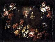 Garland of Flowers with St Anthony of Padua 1689 - Bartolome Perez