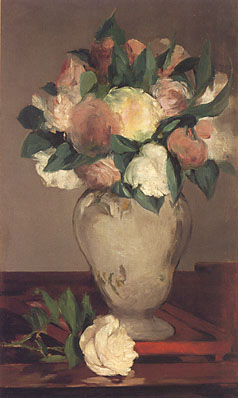 Vase of Peonies on a Lacquered Tray
