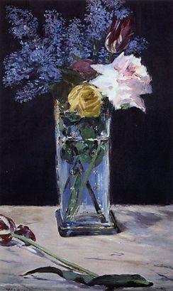 Roses, Tulips, and Lilacs in a Crystal Vase