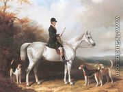 William Long, huntsman to the Beaufort, on his grey hunter 'Bertha' with three hounds 1847 - William Barraud