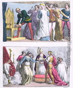 Institution of the Order of the Garter by Edward III (1312-77) in 1348 and the marriage of Henry I (1068-1135), from 'Le Costume Ancien et Moderne' - G. Bramati