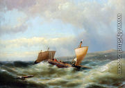 Sailors in a barge on a choppy sea - Hermanus Jr. Koekkoek