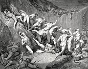 The Inferno, Canto 24, lines 89-92: Amid this dread exuberance of woe/ Ran naked spirits wing’d with horrid fear,/ Nor hope had they of crevice where to hide,/ Or heliotrope to charm them out of view. - Gustave Dore