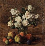 Still Life: Roses and Fruit - Ignace Henri Jean Fantin-Latour