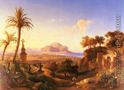 Figures before a Shrine with a view of Palermo beyond - Johann George Gmelin