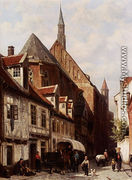 A Busy Street In Bremen With The Saint Johann Church In The Background - Cornelis Springer
