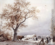 Cows In A Sunlit Meadow - Barend Cornelis Koekkoek