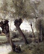 Saint-Nicholas-les-Arras; Willows on the Banks of the Scarpe - Jean-Baptiste-Camille Corot