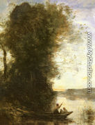 Le Batelier Quittant La Rive Avec Une Femme Et Un Enfant Assis Dans Sa Barque, Soleil Couchant - Jean-Baptiste-Camille Corot