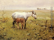 A Mare and her Foal in a Landscape - Alfred Wierusz-Kowalski
