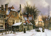 A Townview with Figures on a Snow Covered Street - Willem Koekkoek