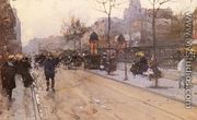 A Parisian Street Scene with Sacre Coeur in the distance - Luigi Loir