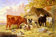 Horses, Cows, Ducks and a Goat by a Farmhouse - John Frederick Herring, Jnr.