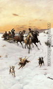 Figures in a Horse drawn Sleigh in a Winter Landscape - Bodhan Von Kleczynski