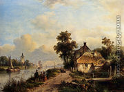 A Summer Landscape With Figures Along A Waterway - Lodewijk Johannes Kleijn