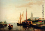 A Moored Haybarge And Other Shipping By A Bleach-field, In The Harbour Of Manninckendam - Johannes Frederik Hulk, Snr.