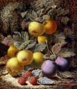 Still Life with Apples, Plums and Raspberries on a Mossy Bank - Oliver Clare