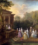 Group Portrait Of A Family, By A Lake And A Classical Pavilion - Charles Philips
