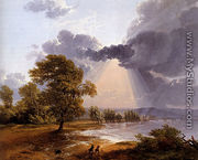 A River Landscape With An Approaching Storm, Figures Running In The Foreground - Simon-Joseph-Alexandre-Clement Denis