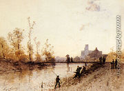 Fishing On The Banks Of A River - Eugène Cicéri