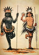 A Mandan tribal dance representing 'Day' and 'Night', from a painting of c.1835 - George Catlin