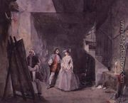 Interior of an artist's studio with figures in 18th century costume - George Cattermole