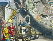 Astronomers looking through a telescope, detail from a map of the constellations, from 'The Celestial Atlas, or The Harmony of the Universe' - Andreas Cellarius