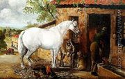 A Grey mare by a smithy - John Charlton