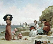 Seascape, Figures on a Beach, c.1870 - V. Chavigny