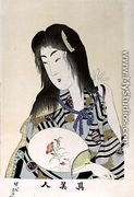 1973-22c Shin Bijin (True Beauties) depicting a woman with a fan, from a series of 36, modelled on an earlier - Toyohara Chikanobu