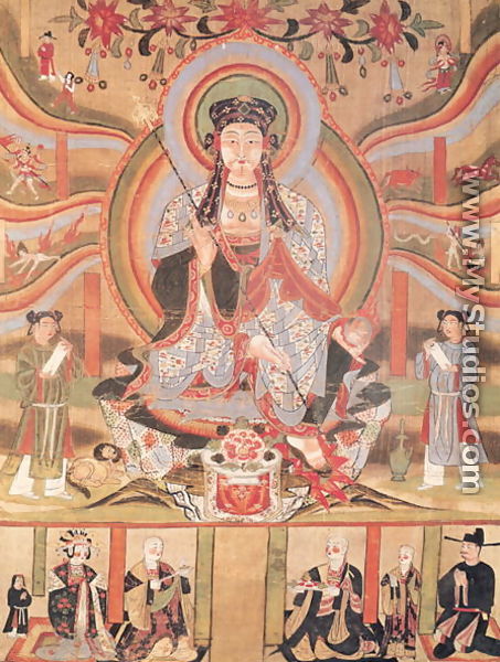 Buddhist banner depicting Dizang and the Six Roads to Rebirth, from Dunhuang - Chinese School