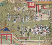 Emperor Yang Ti (581-618) strolling in his gardens with his wives, from a history of Chinese emperors - Chinese School