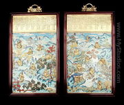 Pair of plaques depicting buddhist figures in a Chinese landscape, Qianlong period, 1736-95 - Chinese School