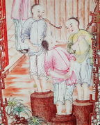 Detail from a vase depicting men packing tea - Chinese School, Ming Dynasty
